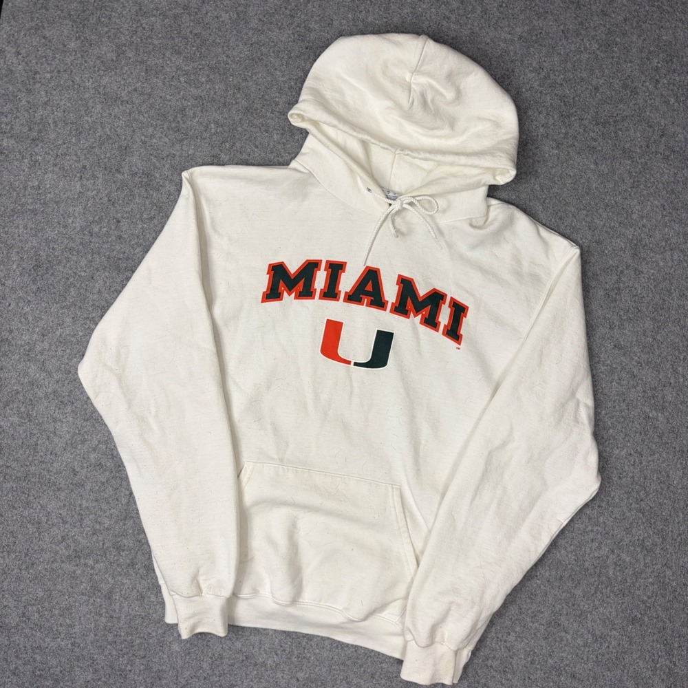 Champion University of Miami Hurricanes Hoodie White Mens Large U Logo